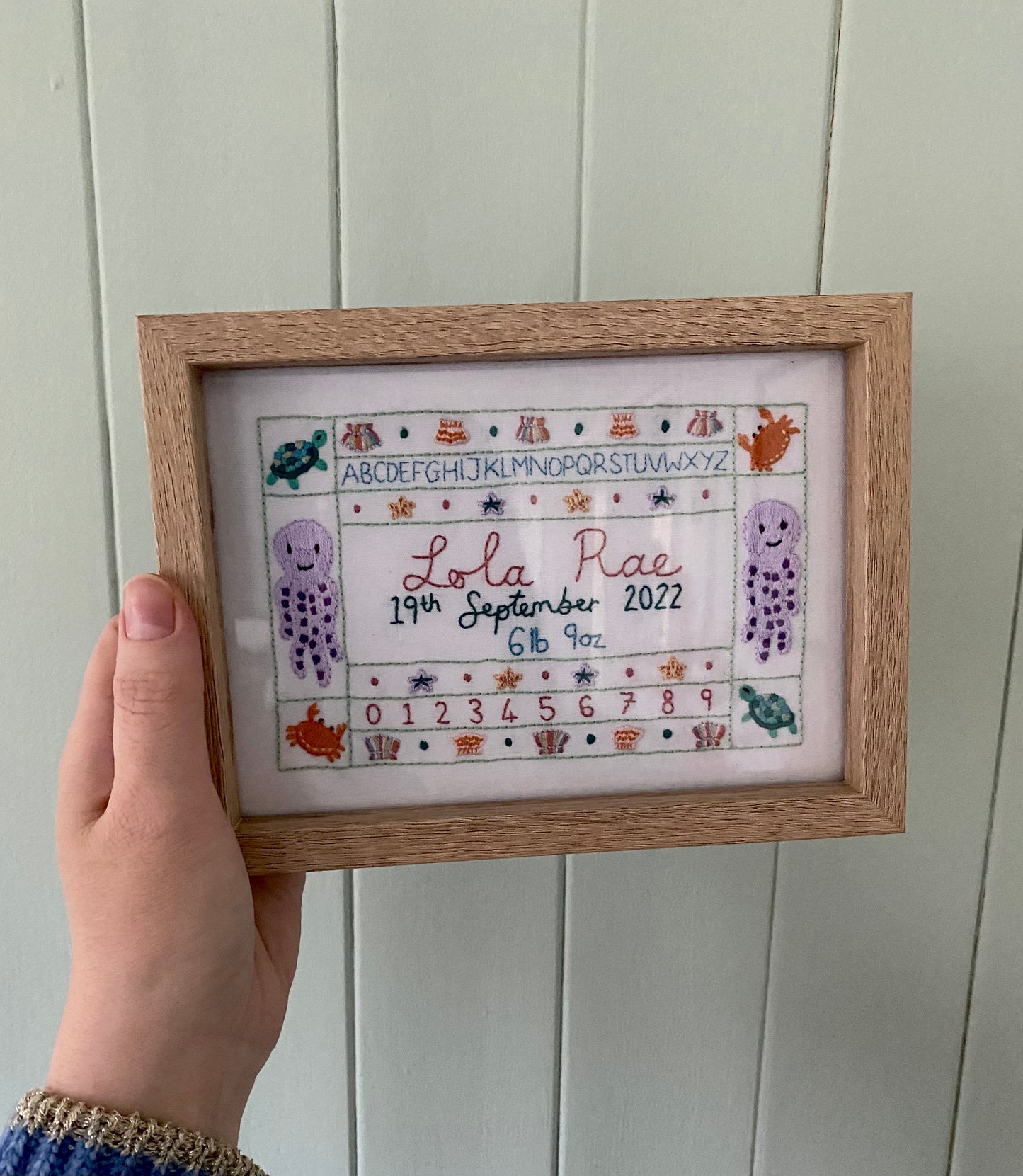 Custom Alphabet Baby Embroidery - Framed