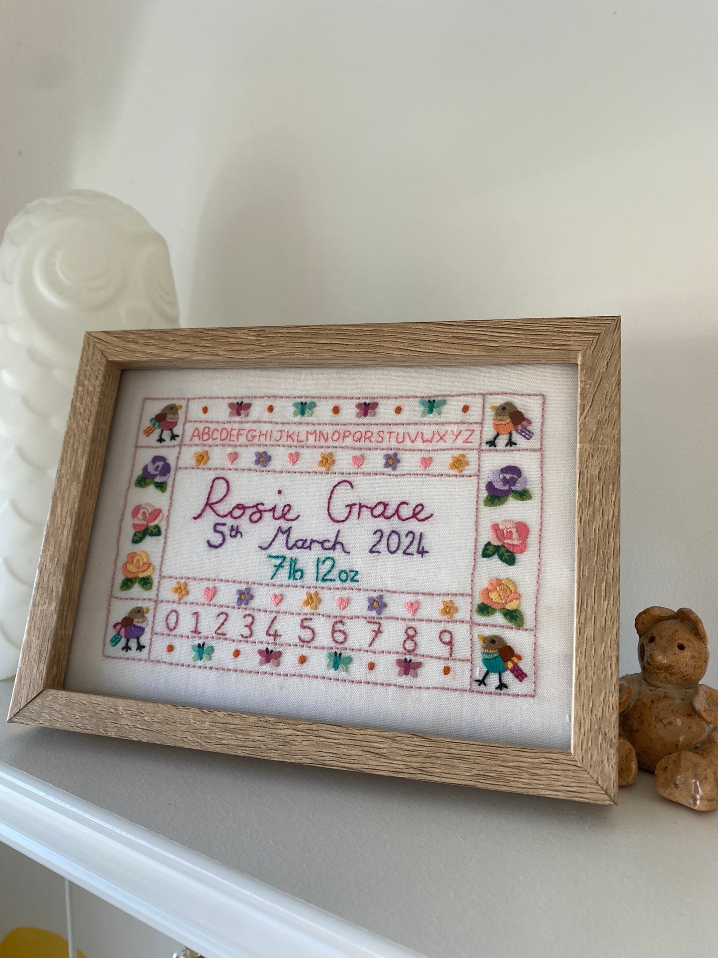 Custom Alphabet Baby Embroidery - Framed